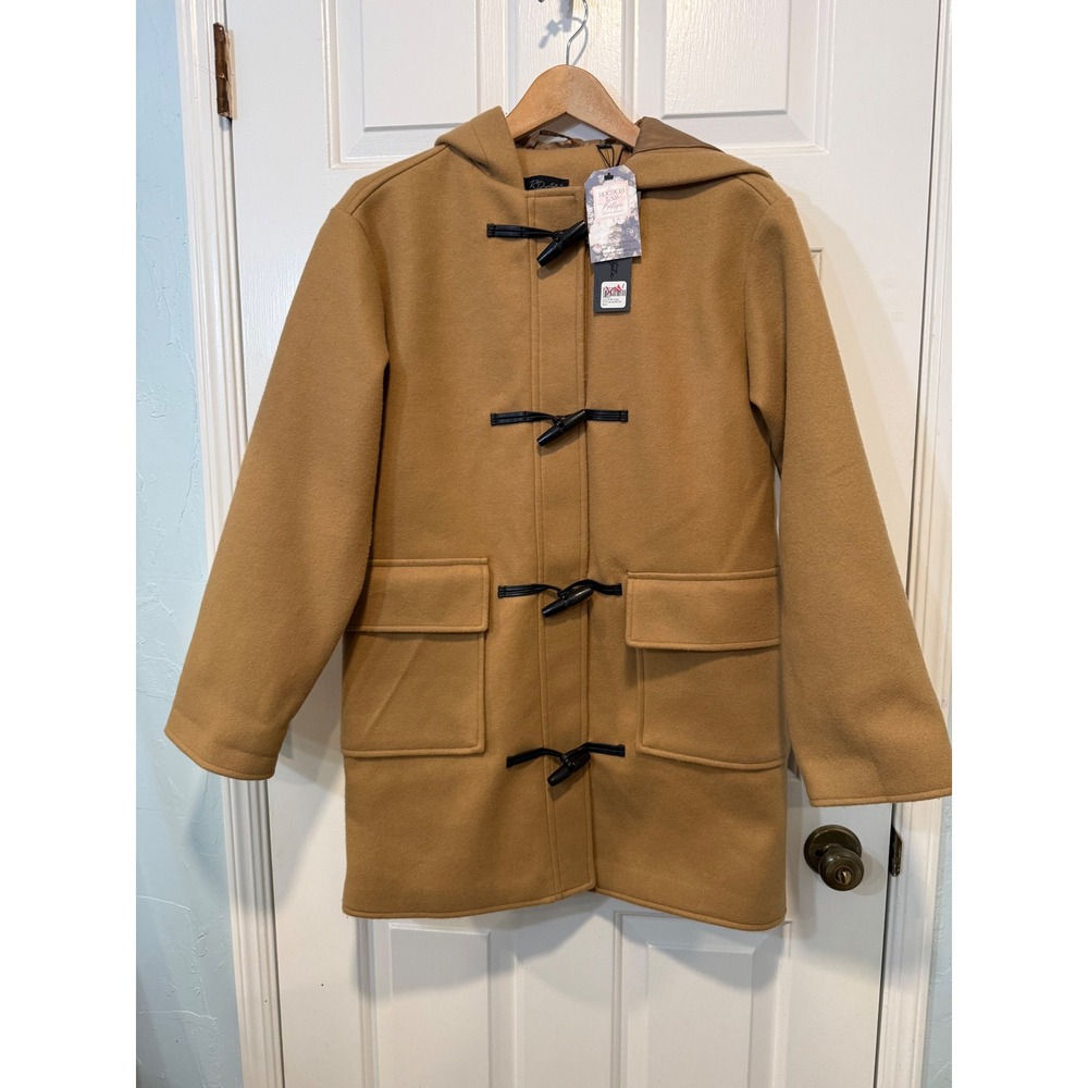 Classic Duffle‎ coat Camel Color Toggle Hooded Warm Winter Outerwear XS M - Picture 5 of 16